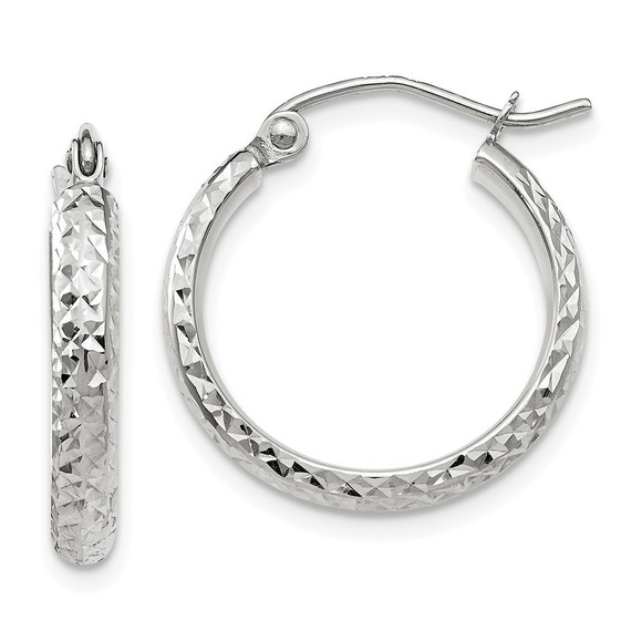 14K White Gold Diamond-cut 2.8x18mm Hollow Hoop Earrings 18...